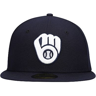 Men's New Era Navy Milwaukee Brewers Logo White 59FIFTY Fitted Hat