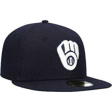 Men's New Era Navy Milwaukee Brewers Logo White 59FIFTY Fitted Hat