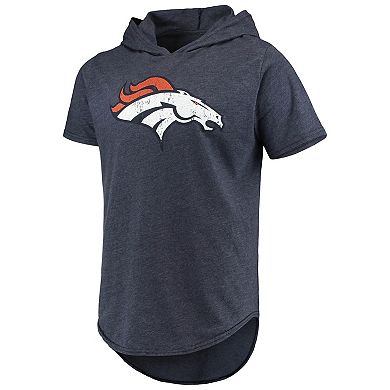 Men's Majestic Threads Navy Denver Broncos Primary Logo Tri-Blend Hoodie T-Shirt