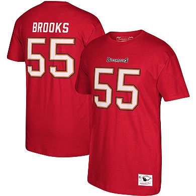 Men's Mitchell & Ness Derrick Brooks Red Tampa Bay Buccaneers Retired Player Logo Name & Number T-Shirt