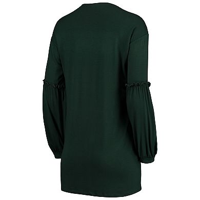 Women's Green Michigan State Spartans Offset Bubble Sleeve Cardigan