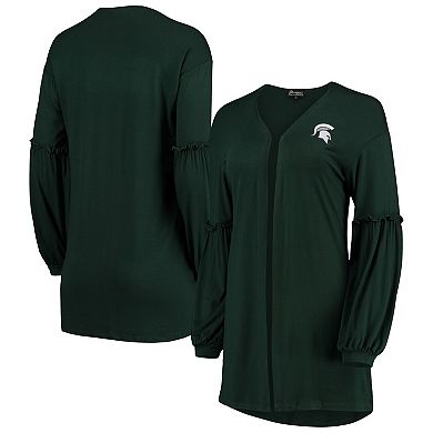 Women's Green Michigan State Spartans Offset Bubble Sleeve Cardigan