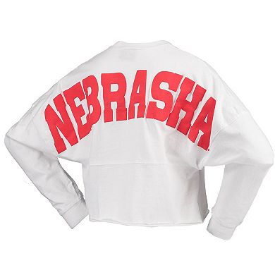 Women's White Nebraska Huskers Laurels Crop Long Sleeve T-Shirt