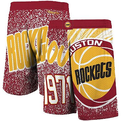 Men's Mitchell & Ness Red Houston Rockets Hardwood Classics Jumbotron Sublimated Shorts