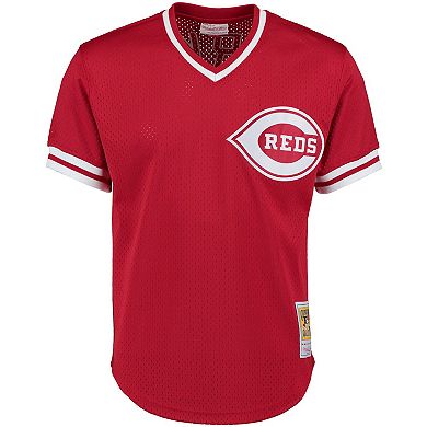 Men's Mitchell & Ness Barry Larkin Red Cincinnati Reds Fashion Cooperstown Collection Mesh Batting Practice Jersey