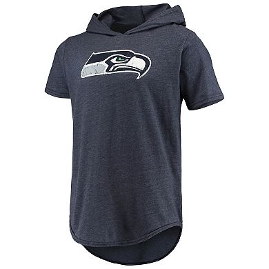 Men's Majestic Threads College Navy Seattle Seahawks Primary Logo Tri-Blend Hoodie T-Shirt