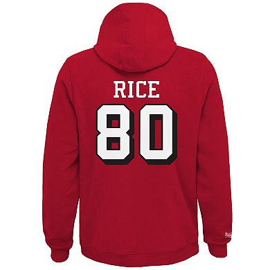 Youth Mitchell & Ness Jerry Rice Scarlet San Francisco 49ers Retired Player Name & Number Fleece Pullover Hoodie