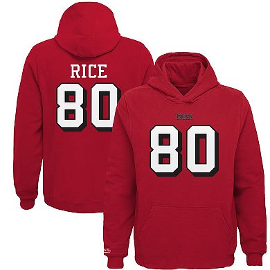 Youth Mitchell & Ness Jerry Rice Scarlet San Francisco 49ers Retired Player Name & Number Fleece Pullover Hoodie