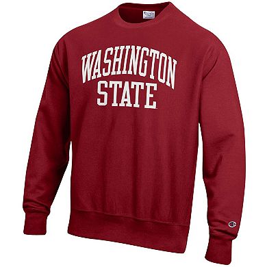 Men's Champion Crimson Washington State Cougars Arch Reverse Weave Pullover Sweatshirt