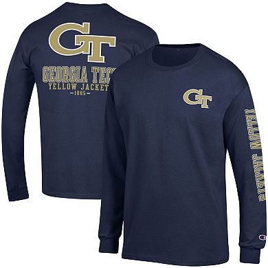 Men's Champion Navy Georgia Tech Yellow Jackets Team Stack Long Sleeve T-Shirt