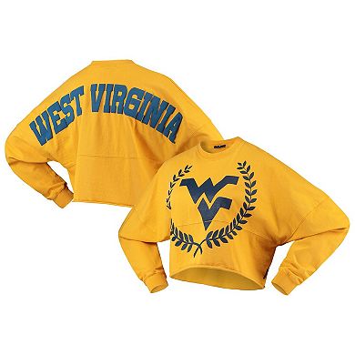 Women's Gold West Virginia Mountaineers Laurels Crop Long Sleeve T-Shirt