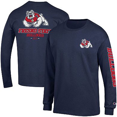 Men's Champion Navy Fresno State Bulldogs Team Stack Long Sleeve T-Shirt