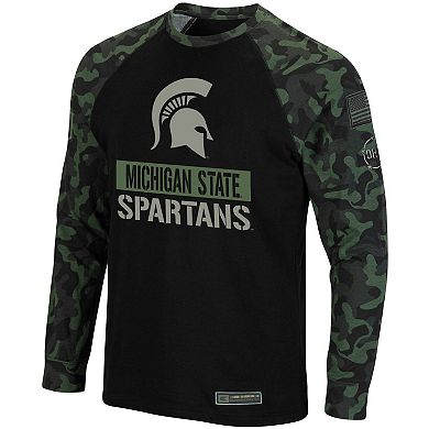 Men's Colosseum Black/Camo Michigan State Spartans OHT Military Appreciation Big & Tall Raglan Long Sleeve T-Shirt
