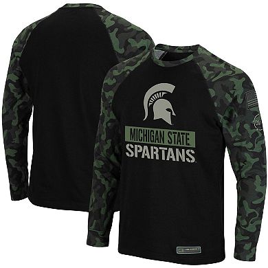 Men's Colosseum Black/Camo Michigan State Spartans OHT Military Appreciation Big & Tall Raglan Long Sleeve T-Shirt