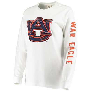 Women's White Auburn Tigers Drawn Logo Oversized Long Sleeve T-Shirt