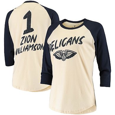 Women's Fanatics Branded Zion Williamson Cream New Orleans Pelicans Raglan 3/4-Sleeve T-Shirt