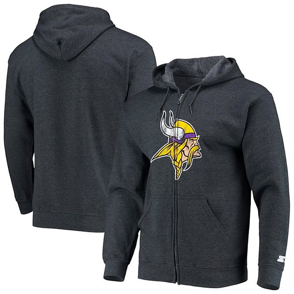 Men's Starter Heathered Charcoal Minnesota Vikings Primary Logo Full-Zip  Hoodie