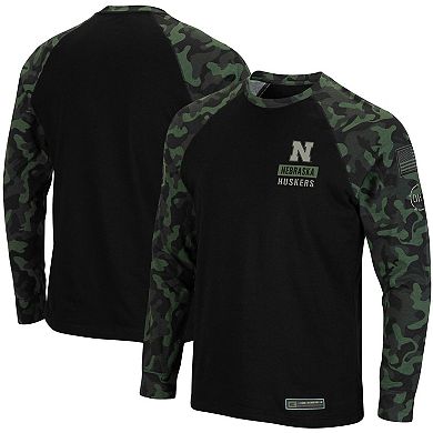 Men's Colosseum Black/Camo Nebraska Huskers OHT Military Appreciation Big & Tall Raglan Long Sleeve T-Shirt