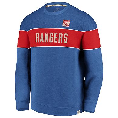 Men's Fanatics Branded Heathered Blue New York Rangers Varsity Reserve Sweatshirt
