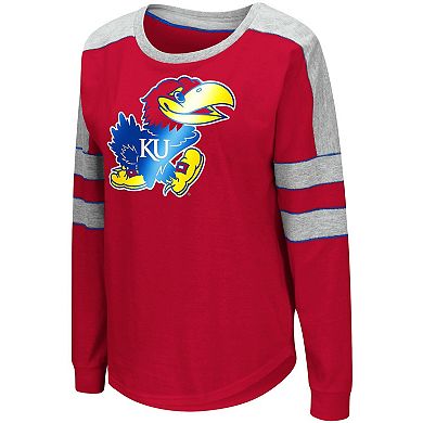 Women's Colosseum Red Kansas Jayhawks Trey Dolman Long Sleeve T-Shirt