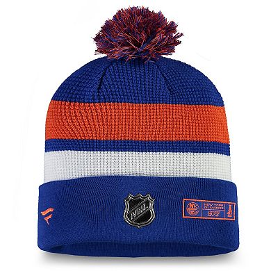 Men's Fanatics Branded Royal/Orange New York Islanders 2020 NHL Draft Authentic Pro Cuffed Pom Knit Hat