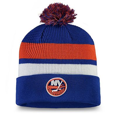 Men's Fanatics Branded Royal/Orange New York Islanders 2020 NHL Draft Authentic Pro Cuffed Pom Knit Hat