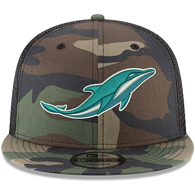 Men's New Era Miami Dolphins NFL Woodland Camo 9FIFTY Snapback Adjustable Trucker Hat