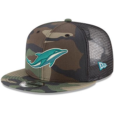 Men's New Era Miami Dolphins NFL Woodland Camo 9FIFTY Snapback Adjustable Trucker Hat