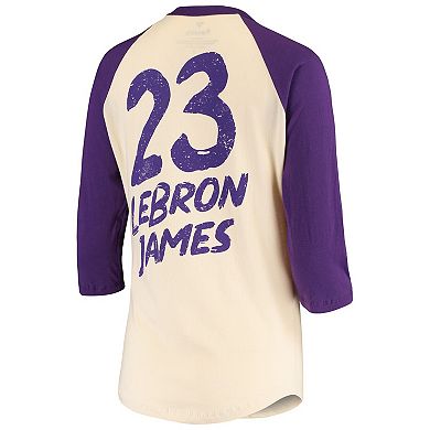 Women's Fanatics Branded LeBron James Cream Los Angeles Lakers Raglan 3/4-Sleeve T-Shirt