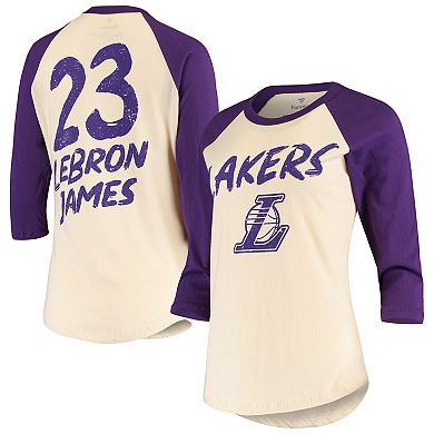 Women's Fanatics Branded LeBron James Cream Los Angeles Lakers Raglan 3/4-Sleeve T-Shirt