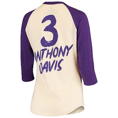 Women's Fanatics Branded Anthony Davis Cream Los Angeles Lakers Raglan 3/4-Sleeve T-Shirt