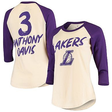 Women's Fanatics Branded Anthony Davis Cream Los Angeles Lakers Raglan 3/4-Sleeve T-Shirt