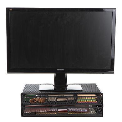 Mind Reader Metal Desk Monitor Stand Riser With 2 Organizer Drawers
