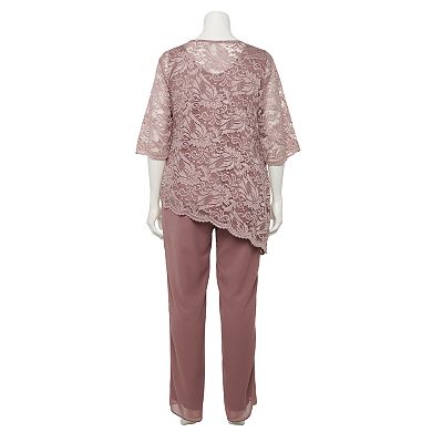 Plus Size Le Bos 2-piece Floral Lace Poncho & Pants Set