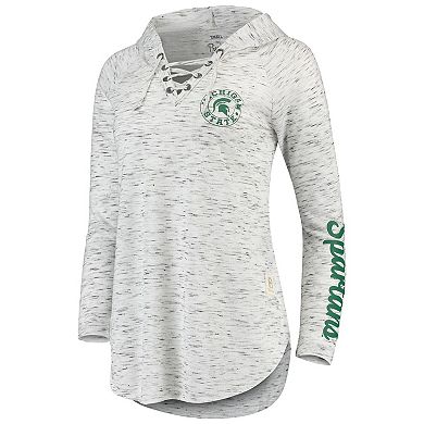 Women's Pressbox Gray Michigan State Spartans Space Dye Lace-Up V-Neck Long Sleeve T-Shirt