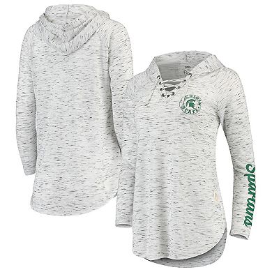 Women's Pressbox Gray Michigan State Spartans Space Dye Lace-Up V-Neck Long Sleeve T-Shirt