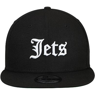 Men's New Era Black New York Jets Gothic Script 9FIFTY Adjustable Snapback Hat