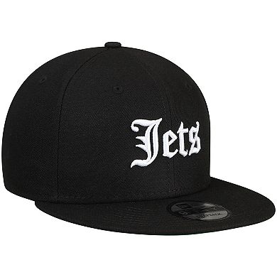 Men's New Era Black New York Jets Gothic Script 9FIFTY Adjustable Snapback Hat