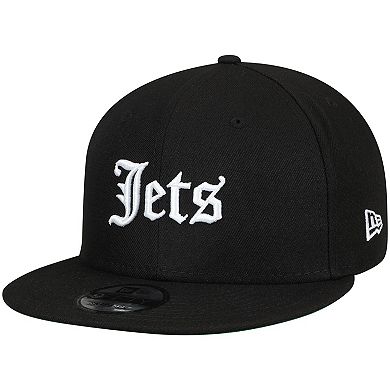 Men's New Era Black New York Jets Gothic Script 9FIFTY Adjustable Snapback Hat