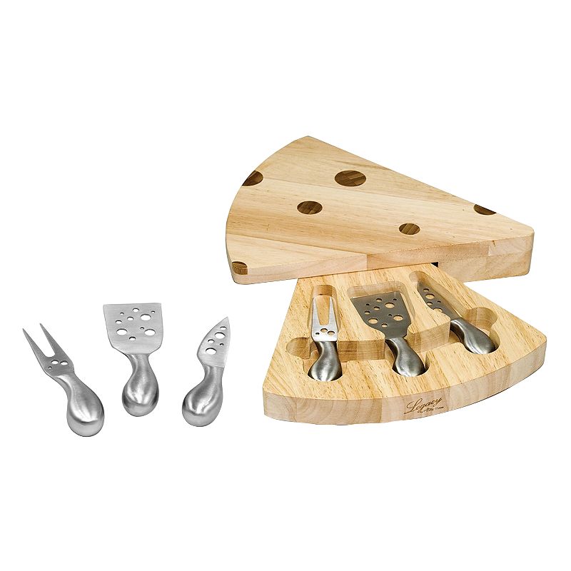 set pc walmart teak cheese cheese green swiss board 4  knife time bamboo picnic cheese set brown