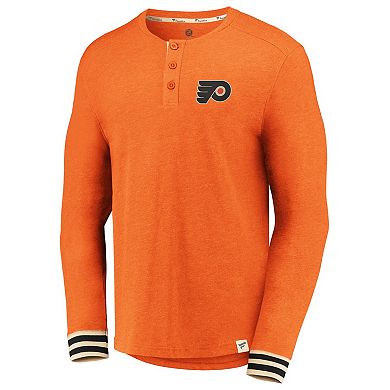 Men's Fanatics Branded Heathered Orange Philadelphia Flyers True Classics Henley Long Sleeve T-Shirt