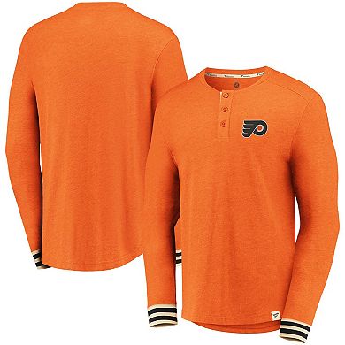 Men's Fanatics Branded Heathered Orange Philadelphia Flyers True Classics Henley Long Sleeve T-Shirt