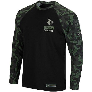 Men's Colosseum Black Louisville Cardinals OHT Military Appreciation Camo Raglan Long Sleeve T-Shirt