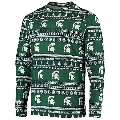 Men's Concepts Sport Green Michigan State Spartans Ugly Sweater Knit Long Sleeve Top and Pant Set