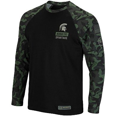 Men's Colosseum Black Michigan State Spartans OHT Military Appreciation Camo Raglan Long Sleeve T-Shirt