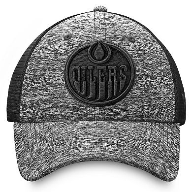 Men's Fanatics Branded Heathered Black/Black Edmonton Oilers Authentic Pro Training & Travel Trucker Flex Hat