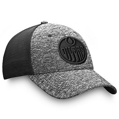 Men's Fanatics Branded Heathered Black/Black Edmonton Oilers Authentic Pro Training & Travel Trucker Flex Hat