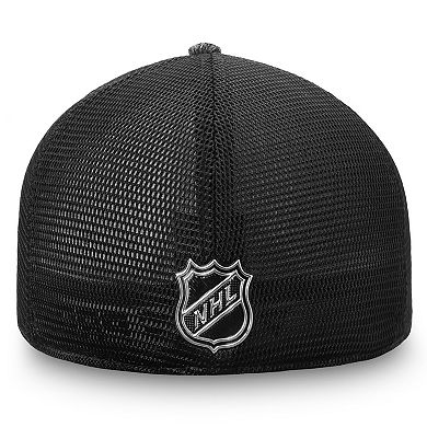 Men's Fanatics Branded Heathered Black/Black Edmonton Oilers Authentic Pro Training & Travel Trucker Flex Hat