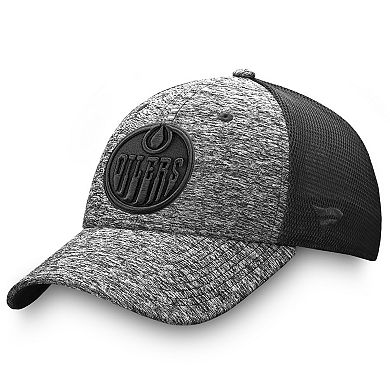 Men's Fanatics Branded Heathered Black/Black Edmonton Oilers Authentic Pro Training & Travel Trucker Flex Hat