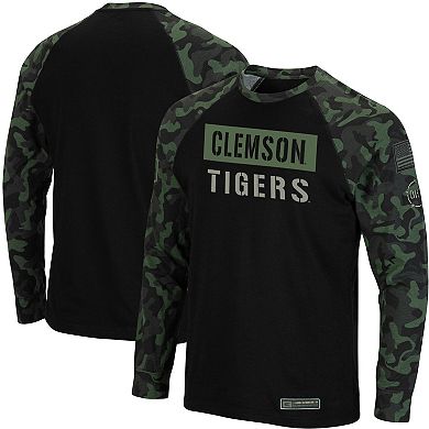 Men's Colosseum Black/Camo Clemson Tigers OHT Military Appreciation Big & Tall Raglan Long Sleeve T-Shirt
